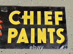 CHIEF PAINTS c. 1950-60s Vintage Original Double Sided Metal Paint Sign 12 x 28