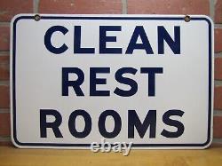 CLEAN REST ROOMS Old Double Sided Porcelain GULF Gas Station Repair Shop Ad Sign