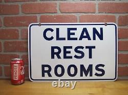 CLEAN REST ROOMS Old Double Sided Porcelain GULF Gas Station Repair Shop Ad Sign