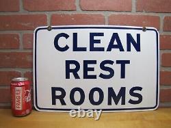 CLEAN REST ROOMS Old Double Sided Porcelain GULF Gas Station Repair Shop Ad Sign