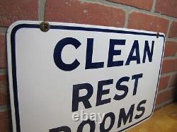 CLEAN REST ROOMS Old Double Sided Porcelain GULF Gas Station Repair Shop Ad Sign