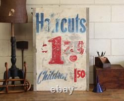 C. 1950s Vtg Hair Dresser Cut Barber Double Sided Advertising Metal Sign Trade