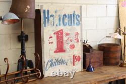 C. 1950s Vtg Hair Dresser Cut Barber Double Sided Advertising Metal Sign Trade