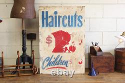 C. 1950s Vtg Hair Dresser Cut Barber Double Sided Advertising Metal Sign Trade