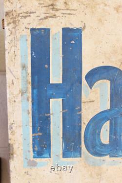 C. 1950s Vtg Hair Dresser Cut Barber Double Sided Advertising Metal Sign Trade