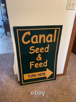 Canal Seed & Feed with arrows double sided vintage Portage Wis 37 x 24'' sign