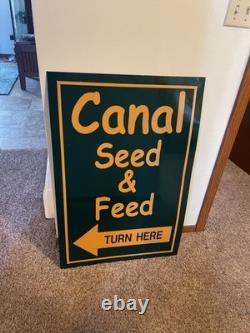 Canal Seed & Feed with arrows double sided vintage Portage Wis 37 x 24'' sign