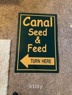 Canal Seed & Feed with arrows double sided vintage Portage Wis 37 x 24'' sign