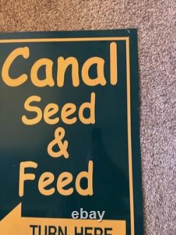 Canal Seed & Feed with arrows double sided vintage Portage Wis 37 x 24'' sign