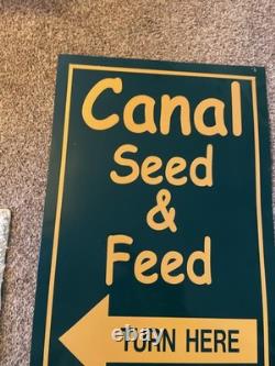Canal Seed & Feed with arrows double sided vintage Portage Wis 37 x 24'' sign