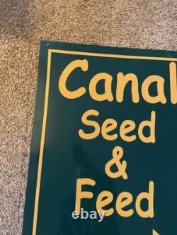 Canal Seed & Feed with arrows double sided vintage Portage Wis 37 x 24'' sign