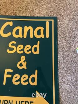 Canal Seed & Feed with arrows double sided vintage Portage Wis 37 x 24'' sign