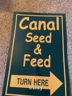 Canal Seed & Feed with arrows double sided vintage Portage Wis 37 x 24'' sign