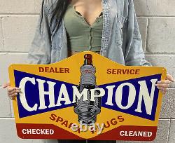 Champion Double Sided Die Cut Metal Sign Spark Plugs Service Sale Dealer Gas Oil