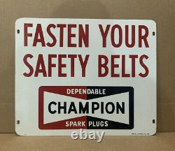 Champion Spark Plugs Metal Sign Fasten Your Seat Belts Double Sided Gas Oil Race