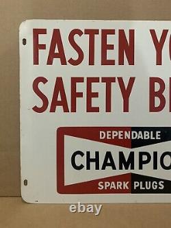 Champion Spark Plugs Metal Sign Fasten Your Seat Belts Double Sided Gas Oil Race