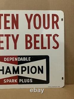 Champion Spark Plugs Metal Sign Fasten Your Seat Belts Double Sided Gas Oil Race