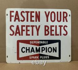 Champion Spark Plugs Metal Sign Fasten Your Seat Belts Double Sided Gas Oil Race