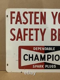 Champion Spark Plugs Metal Sign Fasten Your Seat Belts Double Sided Gas Oil Race