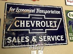Chevrolet Sales And Sevice Double Sided Porcelain Sign