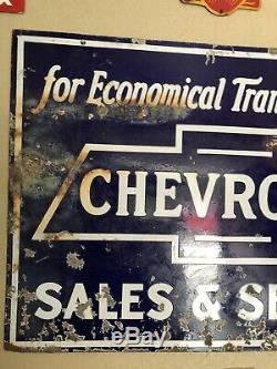 Chevrolet Sales And Sevice Double Sided Porcelain Sign