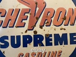 Chevron Supreme Gasoline Double Sided Porcelain Sign 33.5