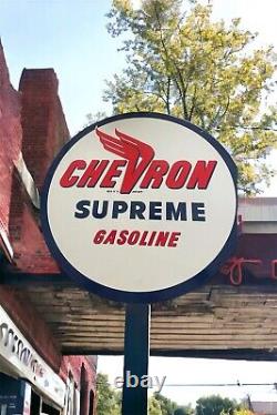 Chevron Supreme Gasoline Large Heavy Double Sided Porcelain Sign (24 Inch)