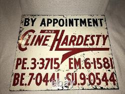 Cline And Hardesty Porcelain Enamel Metal Double Sided Sign Vintage