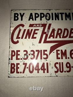 Cline And Hardesty Porcelain Enamel Metal Double Sided Sign Vintage