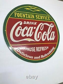 Coca Cola Fountain Service 30x30 Double Sided Porcelain Enamel Sign