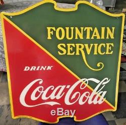 Coca Cola Fountain Service Porcelain Enamel Sign 22.5 X 25'' Inches Double Sided