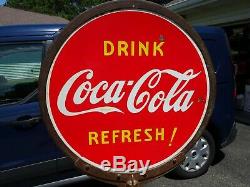 Coca Cola Lollipop Porcelain Double Sided Sign With Base. 1946. Gorgeous