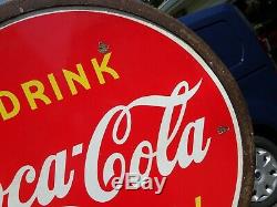 Coca Cola Lollipop Porcelain Double Sided Sign With Base. 1946. Gorgeous