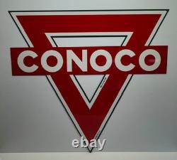 Conoco Die Cut Big Heavy-duty Triangular Double Side Steel Enamel Sign 36 X 38