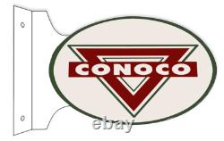 Conoco Motor Oil 18 Heavy Duty USA Made Metal Double Sided Gas Station Adv Sign
