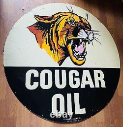 Cougar oil tiger heavy porcelain enamel 48 inch double sided sign