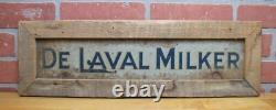 DE LAVAL MILKER Original Old Double Sided Tin Metal Sign in Wooden Frame Farm Ad