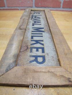 DE LAVAL MILKER Original Old Double Sided Tin Metal Sign in Wooden Frame Farm Ad