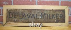 DE LAVAL MILKER Original Old Double Sided Tin Metal Sign in Wooden Frame Farm Ad