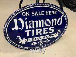 DIAMOND TIRES HEAVY DOUBLE SIDED PORCELAIN SIGN, (22x 16) NEAR MINT