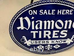 DIAMOND TIRES HEAVY DOUBLE SIDED PORCELAIN SIGN, (22x 16) NEAR MINT