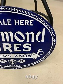 DIAMOND TIRES HEAVY DOUBLE SIDED PORCELAIN SIGN, (22x 16) NEAR MINT