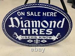 DIAMOND TIRES HEAVY DOUBLE SIDED PORCELAIN SIGN, (22x 16) NEAR MINT