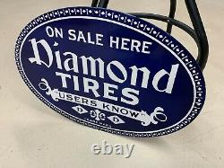 DIAMOND TIRES HEAVY DOUBLE SIDED PORCELAIN SIGN, (22x 16) NEAR MINT