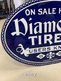 DIAMOND TIRES HEAVY DOUBLE SIDED PORCELAIN SIGN, (22x 16) NEAR MINT