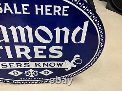 DIAMOND TIRES HEAVY DOUBLE SIDED PORCELAIN SIGN, (22x 16) NEAR MINT