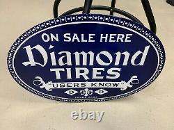 DIAMOND TIRES HEAVY DOUBLE SIDED PORCELAIN SIGN, (22x 16) NEAR MINT