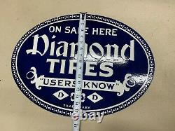 DIAMOND TIRES HEAVY DOUBLE SIDED PORCELAIN SIGN, (22x 16) NEAR MINT