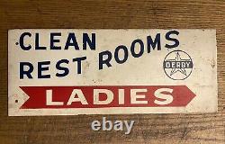 Derby Gas Station Ladies Rest Room Double Sided Flange Painted Sign Wichita KS