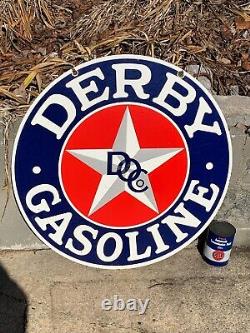 Derby Gasoline Large, Heavy Porcelain Double Sided Dealer Sign (30 Inch) Nice